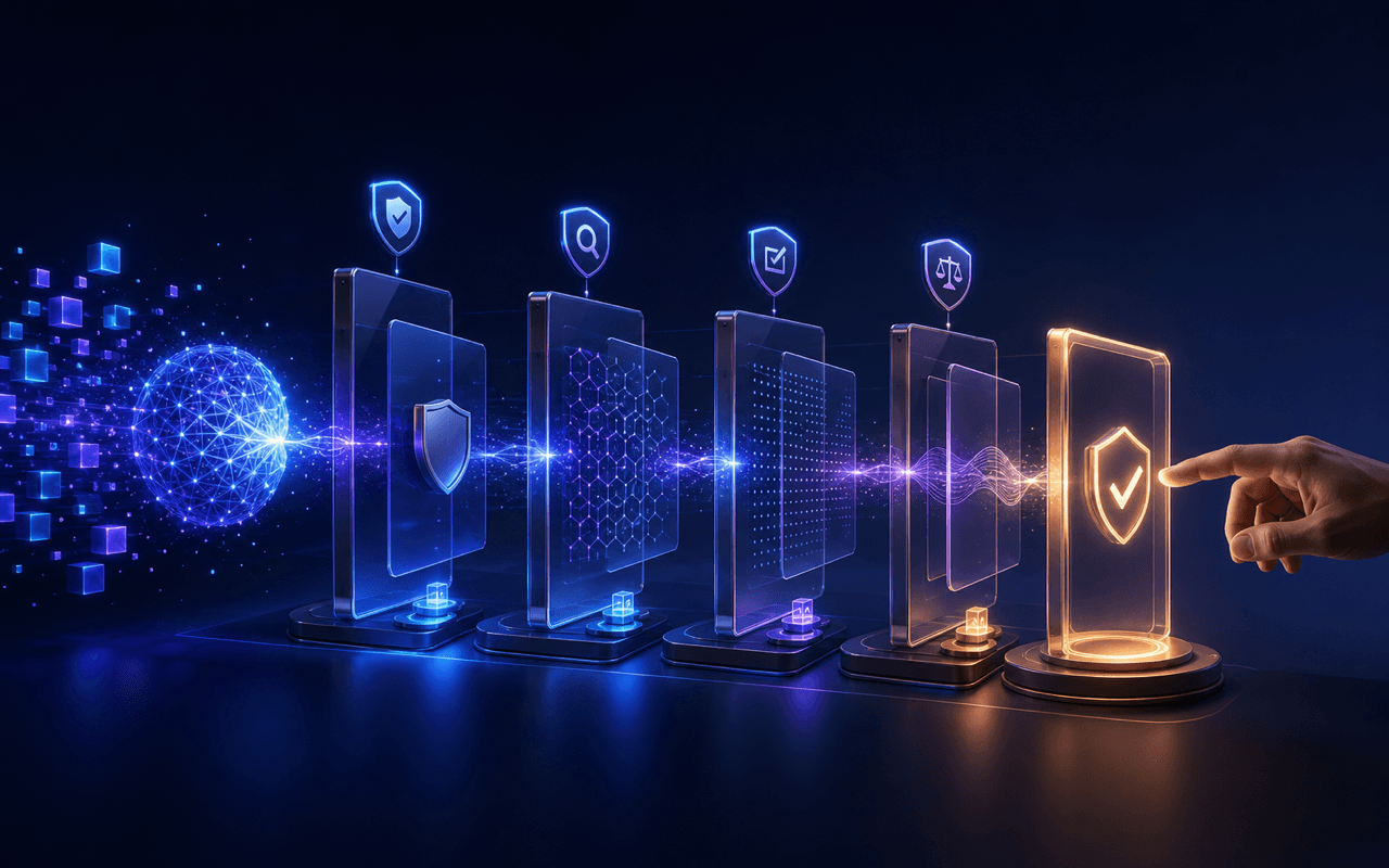 AI workflow moving through visible safety gates and human approval controls