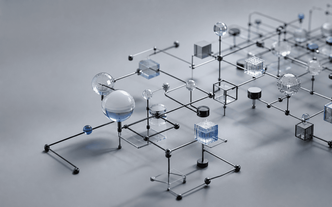 Glass and metal network representing an AI data pipeline
