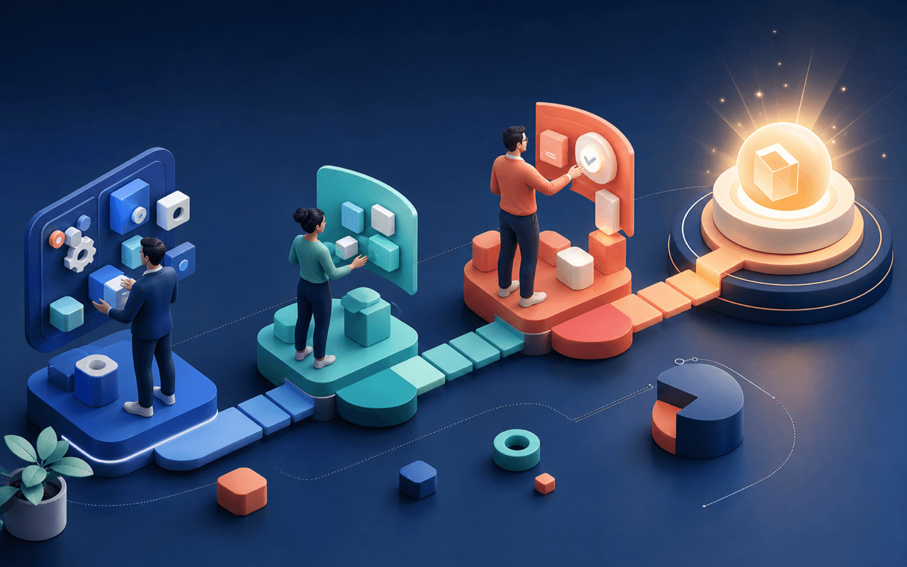 Business software onboarding path organized around roles and measurable progress