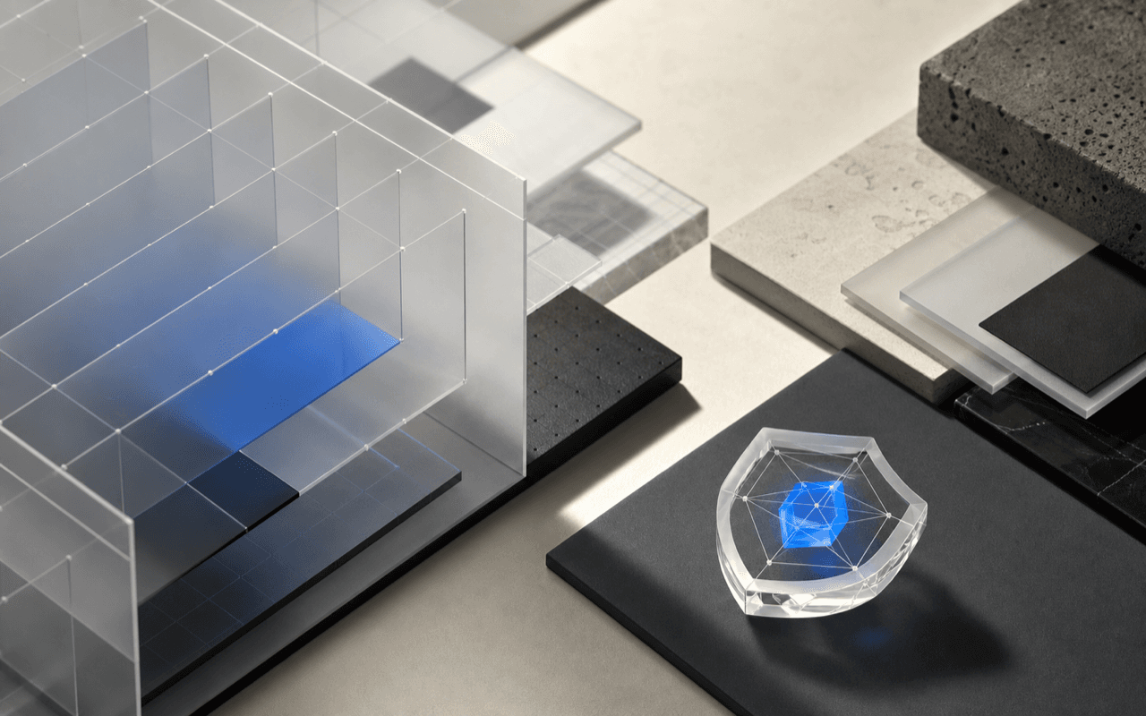 Layered translucent interface grids representing accessible UX design
