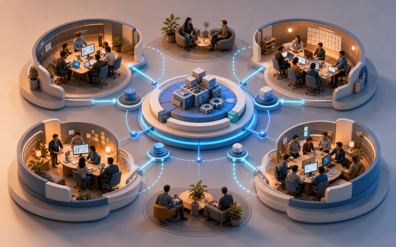 Engineering teams arranged around clear product ownership and shared platform capabilities