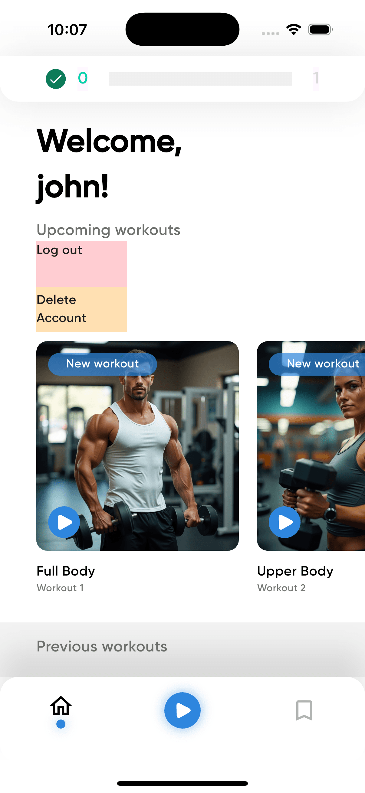 FitFlow screen 1