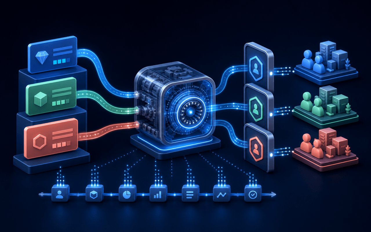 SaaS subscription plans flowing through billing into controlled product entitlements