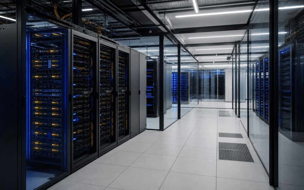 Organized server cabinets representing isolated SaaS tenant environments